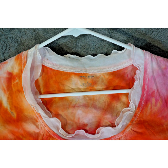 Madison Ruffle Neck Tank Top Large Tie‑Dye Pink Orange Fire Swirl Artisan Dyed - Picture 4 of 13